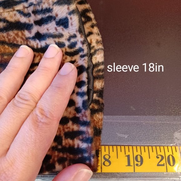 GUESS L Cropped Fur Lined Blazer Jacket Flared 3/4 Sleeve Y2K Retro Animal Print - Picture 13 of 15